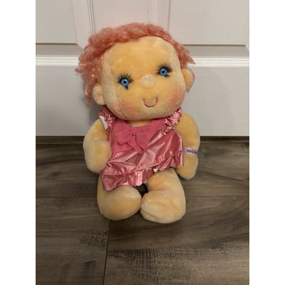 VTG. Kenner 1985 HUGGA BUNCH 17" HUGGINS Doll Curly Pink Hair Blue Eyes Plush